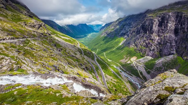Timelapse, Trollstigen serpentine mountain road, Norway