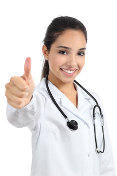 Arab doctor woman happy gesturing thumb up
