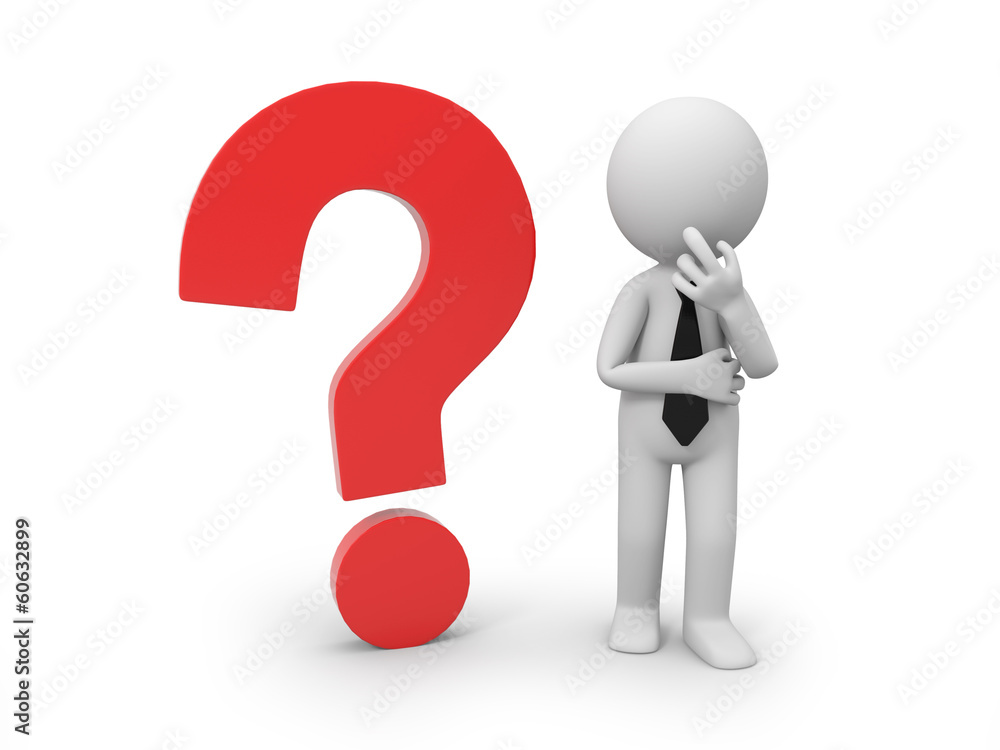 Poster 3d character with a red question mark