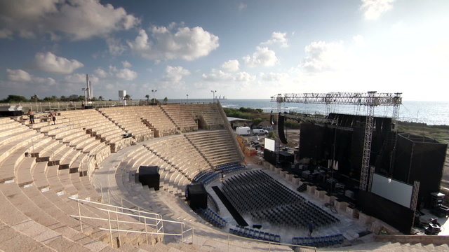 Caesarea amphitheatre stage side view timelapse