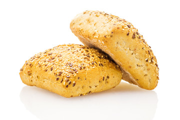 Breads with seeds isolated on white background.
