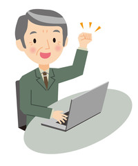 シニア男性　ガッツポーズ