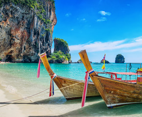 Fototapeta na wymiar Boats on Phra Nang beach, Thailand