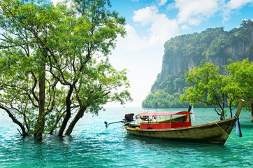 Obraz na płótnie Canvas Boats on Railay beach, Thailand