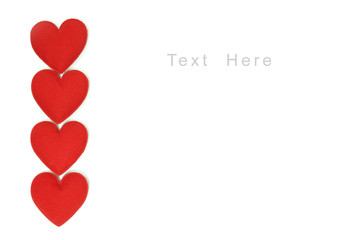 fabric hearts on white for background