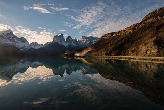 Mountain reflection in Torres del Paine, Chile © ykumsri