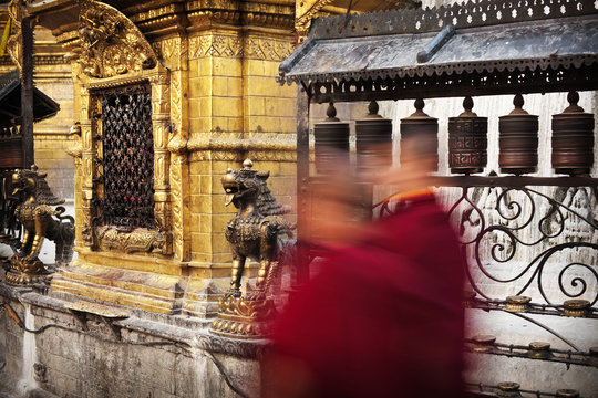 Buddhist monks in Swayambhunath, Kathmandu, Nepal