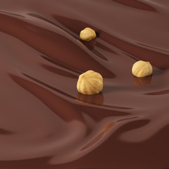 Nuts on milk chocolate flow background