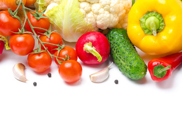 harvest of seasonal vegetables on a white background
