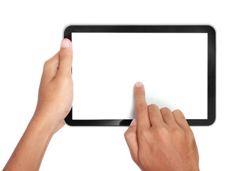 hands holding and touching on tablet pc
