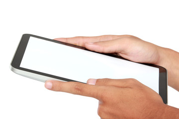photo of a tablet held by two hands