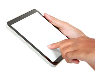 hands holding and touching on tablet pc