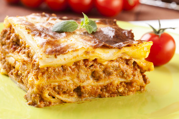 Portion of tasty lasagna on a plate