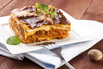 Portion of tasty lasagna on a plate