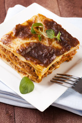 Portion of tasty lasagna on a plate