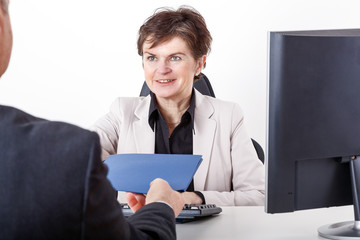 Boss talking to candidates