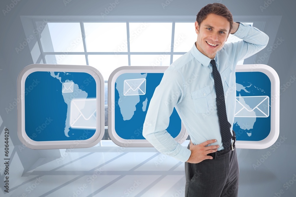 Poster composite image of thinking businessman scratching head