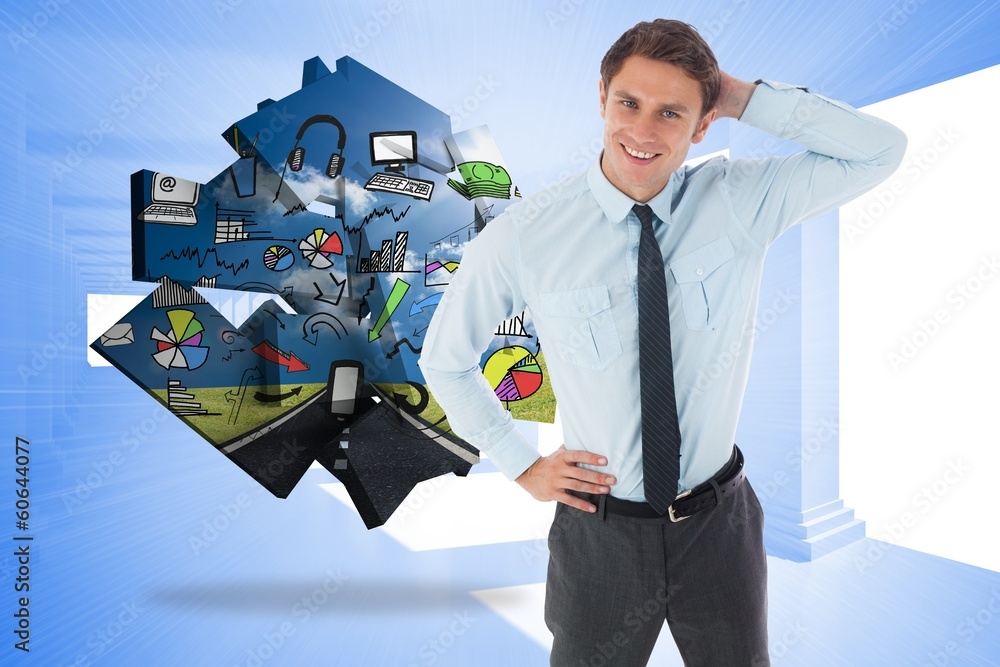 Poster composite image of thinking businessman scratching head