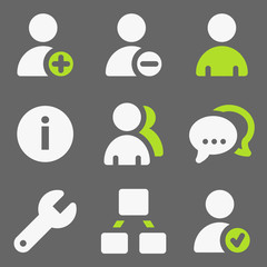 Users web icons, white and green on grey