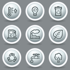 Ecology web icons set 1, circle grey matt buttons