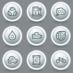 Ecology web icons set 4, circle grey matt buttons