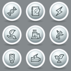 Ecology web icons set 5, circle grey matt buttons