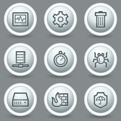 Internet security web icons, circle grey matt buttons
