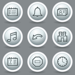 Organizer web icons, circle grey matt buttons