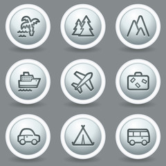 Travel web icons set 1, circle grey matt buttons