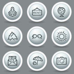 Travel web icons set 5, circle grey matt buttons
