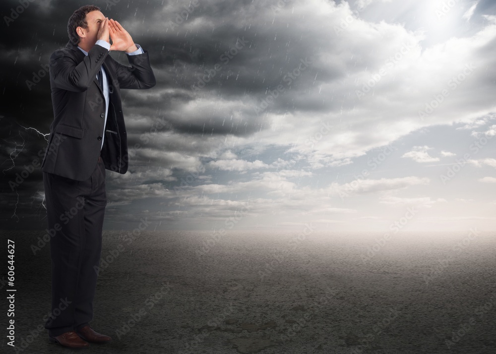 Poster composite image of shouting businessman