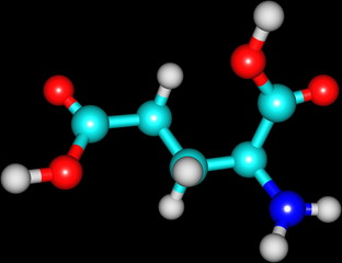 Molecular structure of Glutamic Acid isolated on black