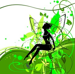 Silhouette of fairy in flower