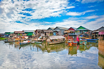 The floating village on the water, Tonle Sap lake. Cambodia. - 60647680