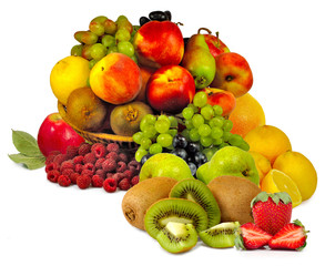 Isolated image of different fresh fruits on white background