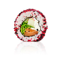 traditional fresh japanese sushi rolls on a white background