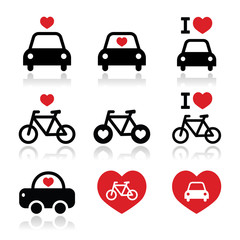 Naklejka premium I love cars and bikes icons set
