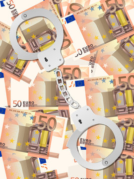 handcuffs on fifty euro background vertical