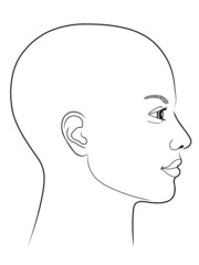 Schwarz-weiße Zeichnung eines Frauenprofils mit Glatze