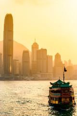 Hong Kong Harbour at sunset.