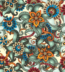 Panele Szklane Podświetlane  Seamless floral pattern with doodles and cucumbers