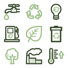 Ecology icons, green line contour series