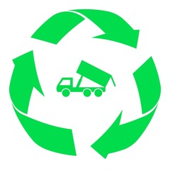 Camion poubelle dans un symbole recyclage