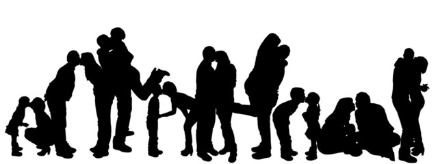 vector illustration with family silhouettes.