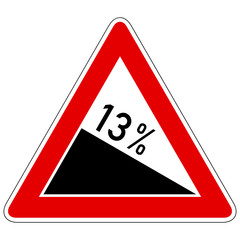 Gefälle 13% - Gefahrzeichen