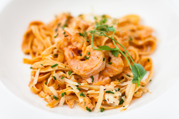 Pasta with salmon and shrimps
