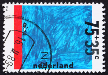 Postage stamp Netherlands 1988 Swimming Test, Drawing