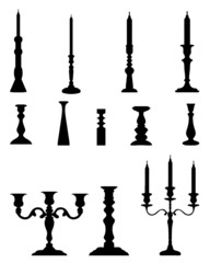 Black silhouettes  of candlesticks, vector collection