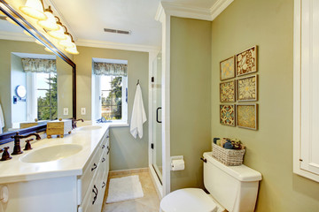 Beautiful olive and white bathroom
