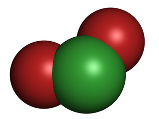 Chlorine dioxide (ClO2) molecule. Used in pulp bleaching.